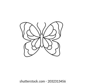 Vector isolated cute beautiful tracery butterfly contour line drawing.