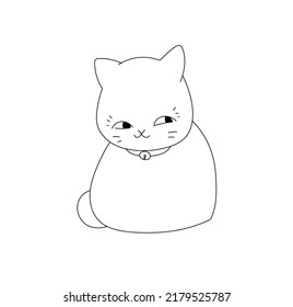 Vector Isolated Cute Cartoon Anime Cat Character Colorless Black And White Contour Line Drawing