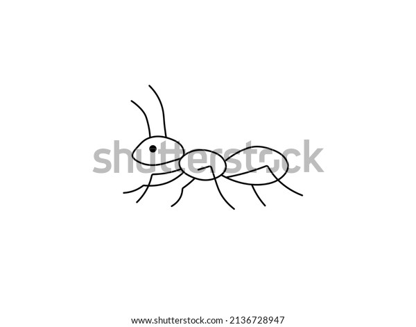 Vector isolated cute cartoon\
ant or termite colorless black and white contour line simple\
drawing