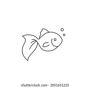 Vector isolated cute cartoon aquarium fish contour line drawing. Colorless black and white graphic goldfish sketch