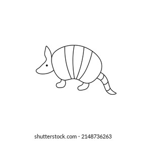 Vector Isolated Cute Cartoon Armadillo Colorless Black And White Contour Line Drawing