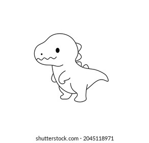 Vector isolated cute cartoon baby dinosaur contour line drawing. Colorless black and white coloring page dinosaur, dragon, reptile graphic sketch