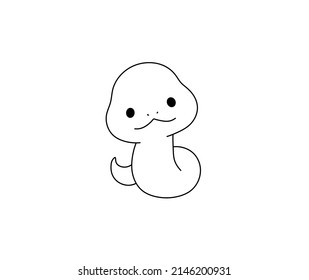 Vector isolated cute cartoon baby snake colorless black and white contour line drawing