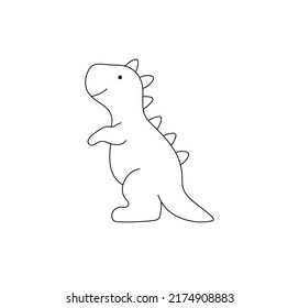 Vector aislado lindo dibujos animados bebé dino de pie vista lateral incolora línea de contorno blanco y negro