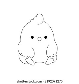 Vector isolated cute cartoon baby chicken hen colorless black and white contour line easy drawing