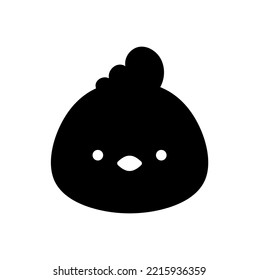 Vector isolated cute cartoon baby chicken hen cock bird head colorless black and white outline silhouette shadow shape