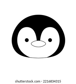 Vector isolated cute cartoon baby penguin head face portrait  colorless black   white contour line easy drawing