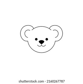 Vector Isolated Cute Cartoon Bear Head With Big Ears Colorless Black And White Contour Line Drawing