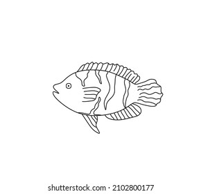 Vector aislado lindo dibujos animados bello peces color página de color incoloro