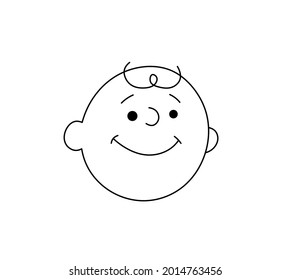 Vector isolated cute cartoon boy face doodle line drawing. Round simple graphic boy head face sketch.