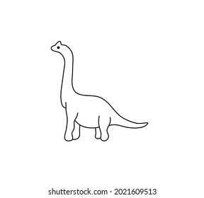 Vector isolated cute cartoon brontosaurus dinosaur simple line drawing.