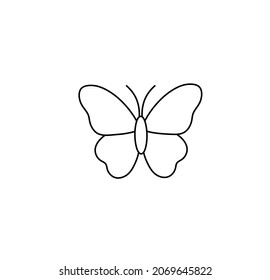 Vector isolated cute cartoon butterfly line drawing. Simple minimal tiny black line butterfly. Neat butterfly tattoo, icon, logotype, symbol