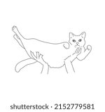 Vector isolated cute cartoon cat raised up on human hands colorless black and white contour line drawing 