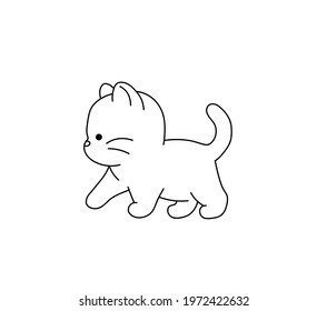Vector isolated cute cartoon cat kitty line drawing. Colorless black contour kitty doodle sketch icon logotype