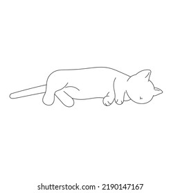 Vector isolated cute cartoon cat lying on its side colorless black and white contour line easy drawing