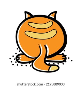 Vector isolated cute cartoon cat, back view, orange cat icon on white. Thick outline. Cartoon style for kids