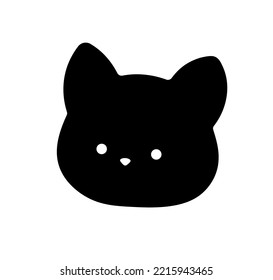 Vector Isolated Cute Cartoon Cat Looking To The Left Head Colorless Black And White Outline Silhouette Shadow Shape