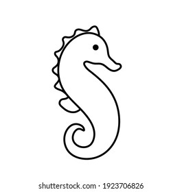 Vector Isolated Cute Cartoon Contour Seahorse. Simple Graphic Seahorse Doodle Drawing Outline Sketch