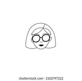 Vector isolated cute cartoon cool girl in round glasses head drawing