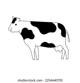 Vector isolated cute cartoon cow with spots colorless black and white contour line easy drawing