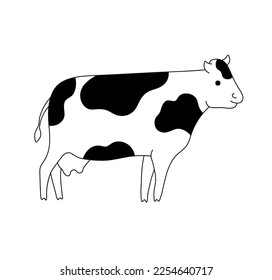 Vector isolated cute cartoon cow with spots colorless black and white contour line easy drawing