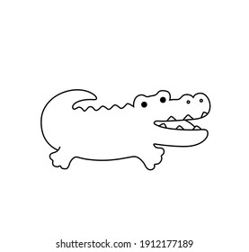 Vector isolated cute cartoon crocodile contour line drawing. Colorless simple graphic crocodile alligator 