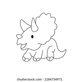 Vector Isolated Cute Cartoon Dinosaur Baby Dino Toy Colorless Black And White Contour Line Drawing