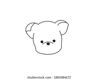 Vector isolated cute cartoon dog head contour drawing. Dog puppy muzzle colorless one line doodle outline sketch.