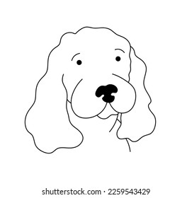 Vector isolated cute cartoon dog portrait in spaniel colorless black and white contour line easy drawing