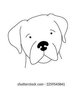 Vector isolated cute cartoon dog portrait in rottweller colorless black and white contour line easy drawing