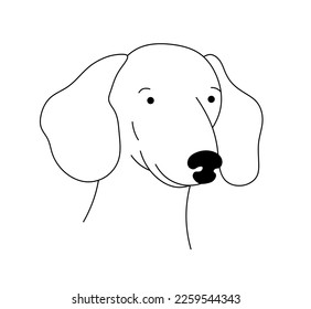 Vector isolated cute cartoon dog portrait in dachshund  colorless black and white contour line easy drawing