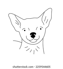 Vector isolated cute cartoon dog portrait in chihuahua  colorless black and white contour line easy drawing