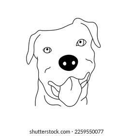 Vector isolated cute cartoon dog portrait in rottweller fighting dog colorless black and white contour line easy drawing