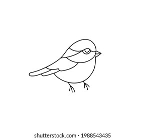 Vector aislado lindo dibujo de pájaro doodle de dibujos animados. Esbozo de pájaro de línea negra incoloro para patrón, impresión, afiche, tatuaje