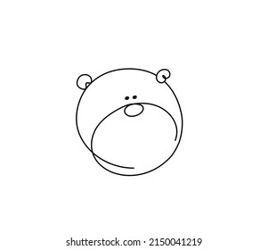 Vector isolated cute cartoon doodle bear head colorless black and white contour line drawing