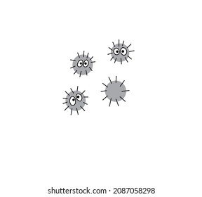 Vector isolated cute cartoon eyed small particles of dust,  soot, grime. Funny furry round viruses, bacteria, germs, allergens, pollen