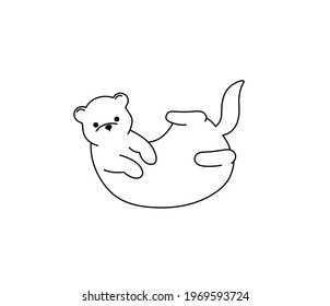 Vector isolated cute cartoon ferret line drawing. Colorless black and white contour line graphic ferret potecat icon logotype tattoo doodle sketch