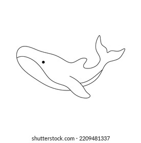 Vector isolated cute cartoon floating whale side view colorless black and white contour line easy drawing