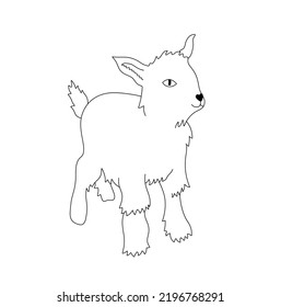Vector isolated cute cartoon fluffy little baby goat colorless black   white contour line drawing