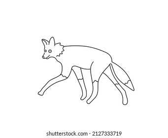 Vector isolated cute cartoon funny long legged wolf colorless black and white contour line doodle drawing