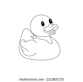 Vector isolated cute cartoon funny rubber duck colorless black and white contour line easy drawing