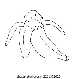 Vector isolated cute cartoon funny banana dog in peel colorless black and white contour line easy drawing