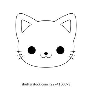 Vector isolated cute cartoon funny white cat kitten head mask muzzle colorless black and white contour line easy drawing