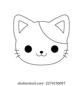 Vector isolated cute cartoon funny cat kitten head mask muzzle spot on ear colorless black and white contour line easy drawing