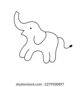 Vector aislado lindo caricatura divertido saltar el maletero elefante arriba línea de contorno blanco y negro incoloro dibujo fácil