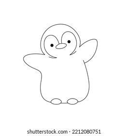 Vector isolated cute cartoon hanging penguin and outstretched wings colorless black   white contour line easy drawing