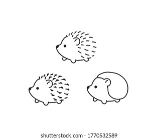 Vector isolated cute cartoon hedgehog drawing.Colorless black and white contour hedgehog sketch.