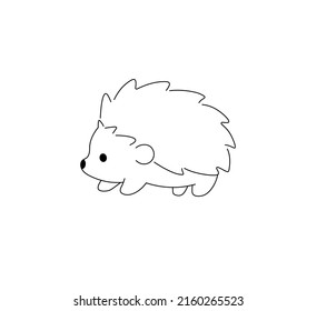 Vector isolated cute cartoon hedgehog with needles side view colorless black and white contour line drawing