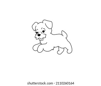 Vector isolated cute cartoon jumping terrier small puppy dog colorless black and white contour line drawing