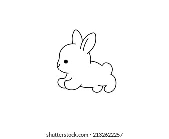 Vector isolated cute cartoon jumping rabbit colorless black and white contour line doodle drawing
